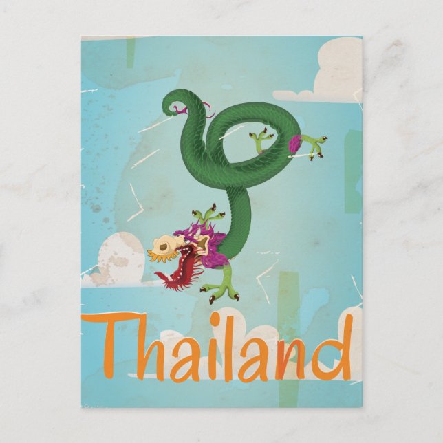 Postal Póster de viaje vintage de Tailandia (Anverso)