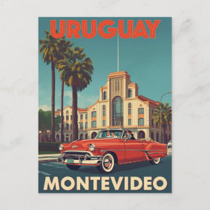 Postal Póster de viaje vintage de Uruguay Coche convertib