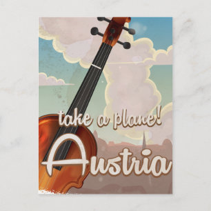Postal Póster de viaje vintage de violín de Austria.
