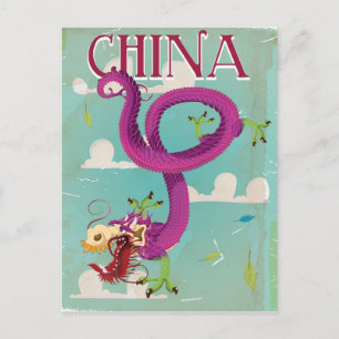 Postal Póster de viaje vintage del dragón de China