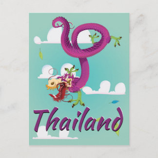 Postal Póster de viaje vintage del dragón de Tailandia cl