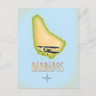 Postal Póster de viaje vintage del mapa de Barbados.