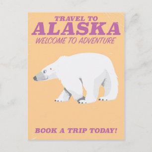 Postal Póster de viaje vintage del oso polar de Alaska