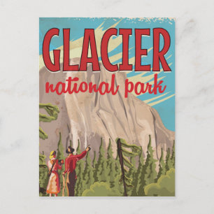 Postal Póster de viaje vintage del Parque Nacional Glacia