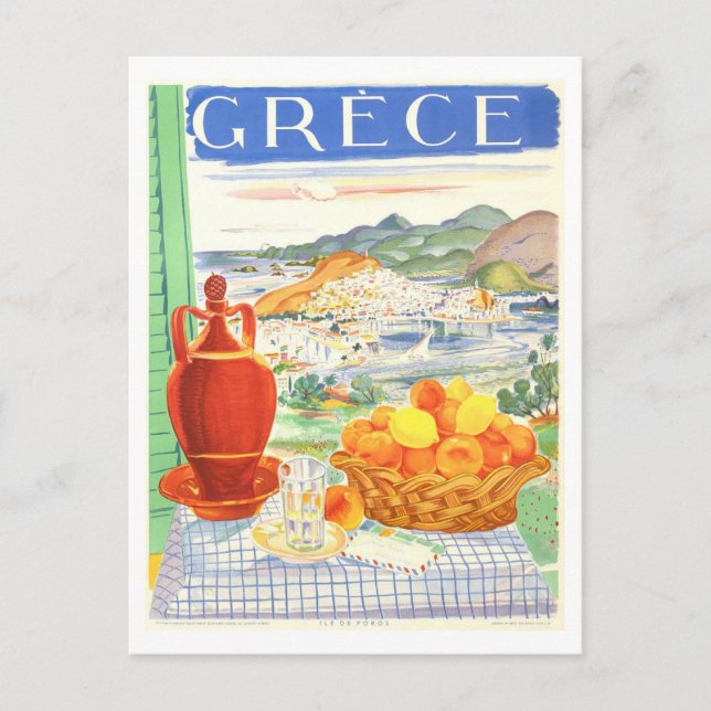Postal Póster de viaje vintage Grecia (Anverso)