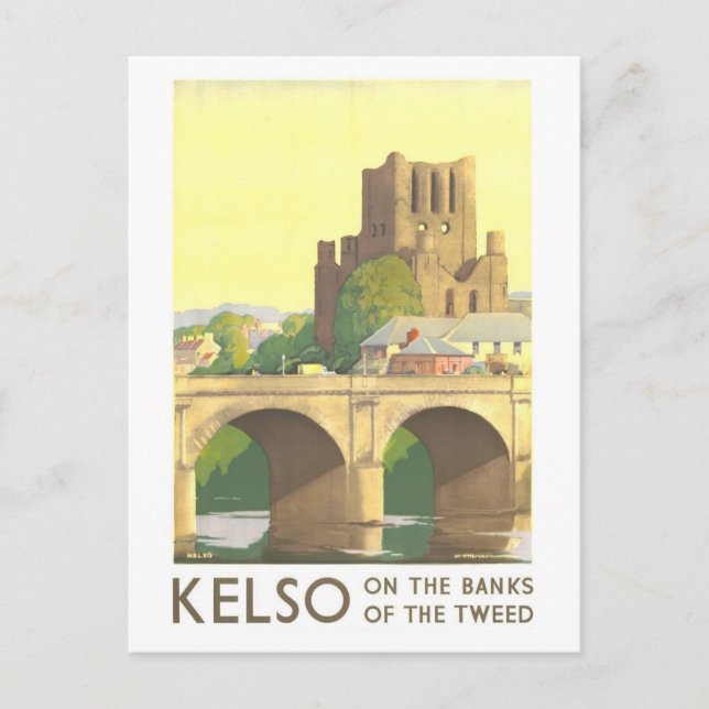 Postal Póster de viaje vintage Kelso Escocia (Anverso)