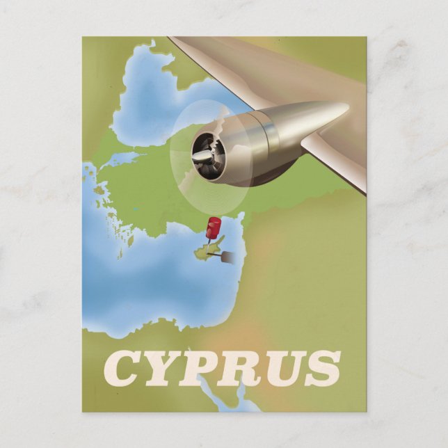 Postal Póster de viaje vintage mapa de Chipre (Anverso)