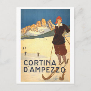 Postal Póster de viaje vintage para Cortina d'Ampezzo