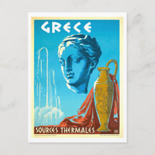 Postal Póster de viaje vintage para fuentes termales, Gre