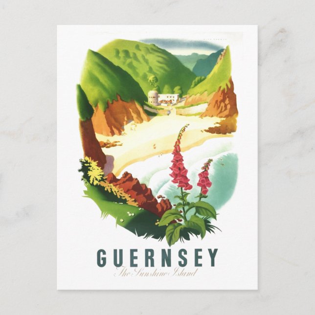 Postal Póster de viaje vintage para Guernsey (Anverso)