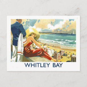 Postal Póster de viaje vintage para Whitley Bay en Inglat