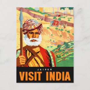 Postal Póster de viaje vintage restaurado de Jaipur Visit