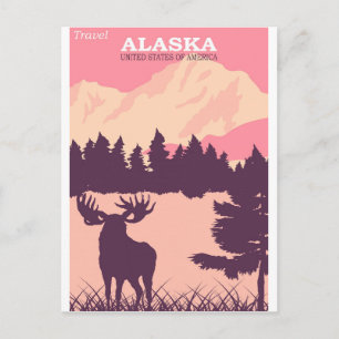 Postal Póster de viaje vintage rosa de alce de la natural