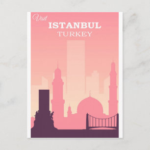 Postal Póster de viaje vintage rosa Estambul Turquía