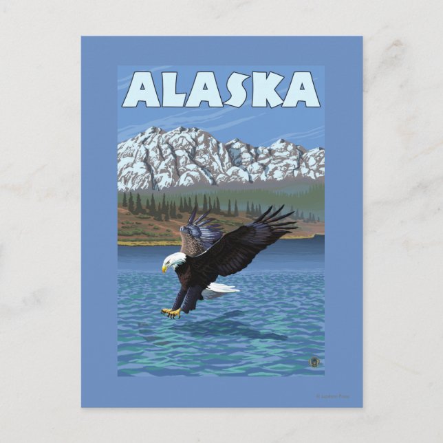 Postal Poster de viajes Alaska Bald Eagle Vintage (Anverso)