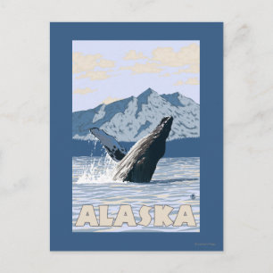 Postal Poster de viajes Alaska Humpback Whale Vintage