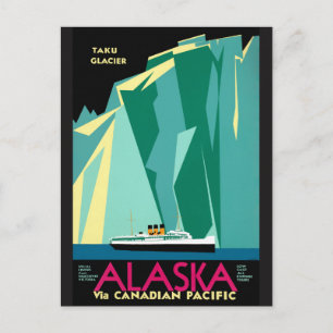 Postal Poster de viajes Alaska Vintage restaurado