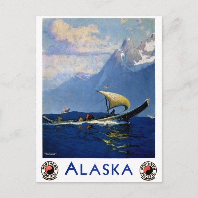 Postal Poster de viajes Alaska Vintage restaurado (Anverso)