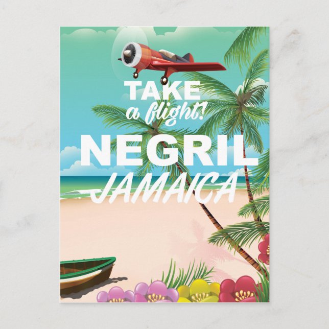 Postal Poster de viajes añejos de Negril Beach Jamaica (Anverso)