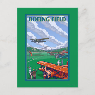 Postal Poster de viajes Boeing Field Vintage
