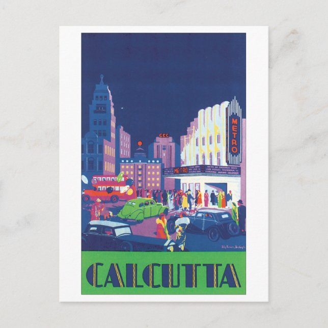 Postal Poster de Viajes Calcutta Vintage (Anverso)