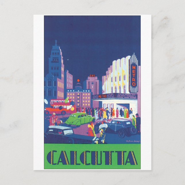 Postal Poster de Viajes Calcutta Vintage (Anverso)