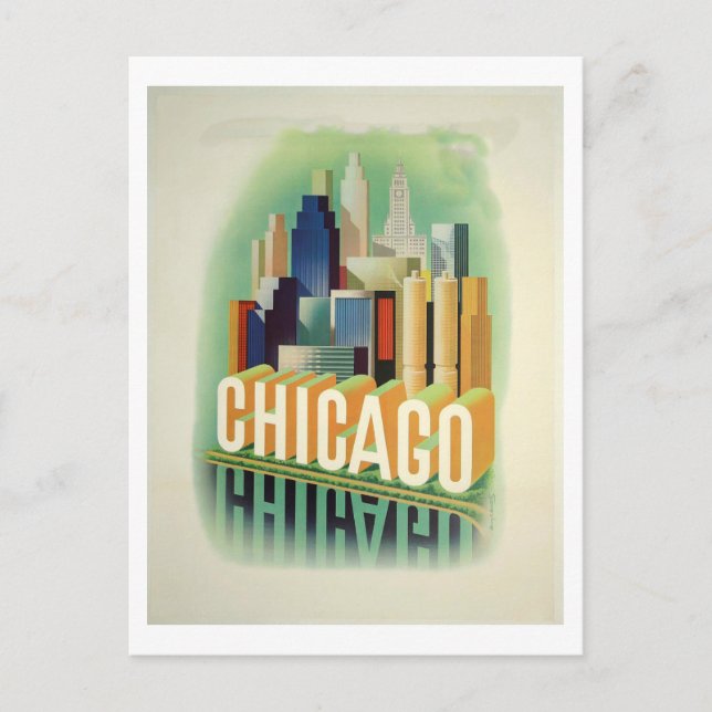 Postal Poster de viajes Chicago Vintage (Anverso)