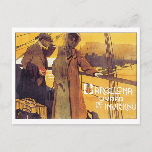 Postal Poster de Viajes de Barcelona Vintage (Anverso)