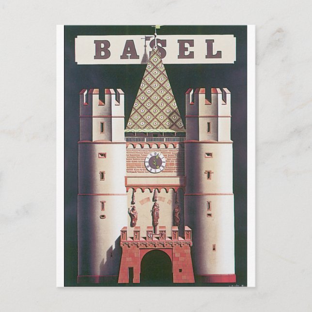 Postal Poster de viajes de Basilea Vintage