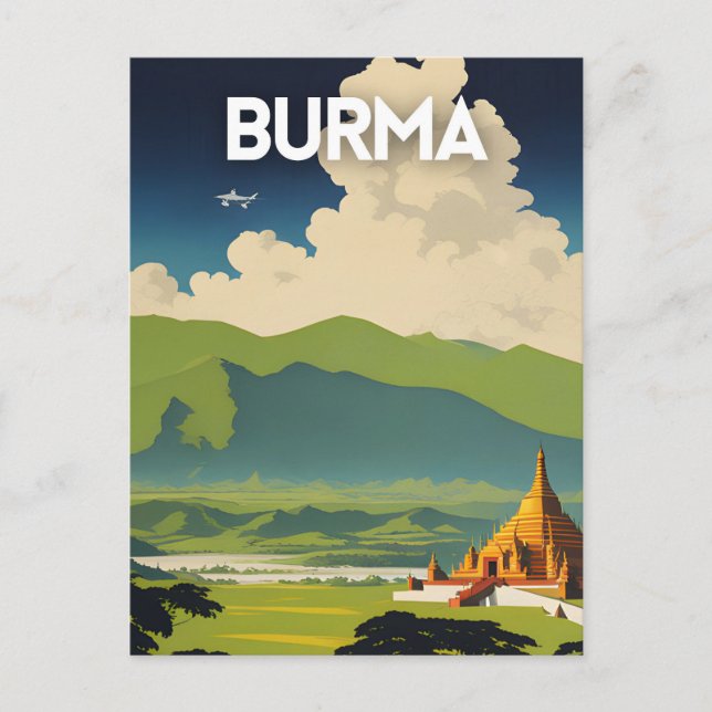Postal Poster de Viajes de Birmania Vintage (Anverso)