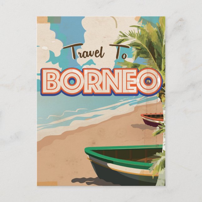 Postal Poster de viajes de Borneo. (Anverso)