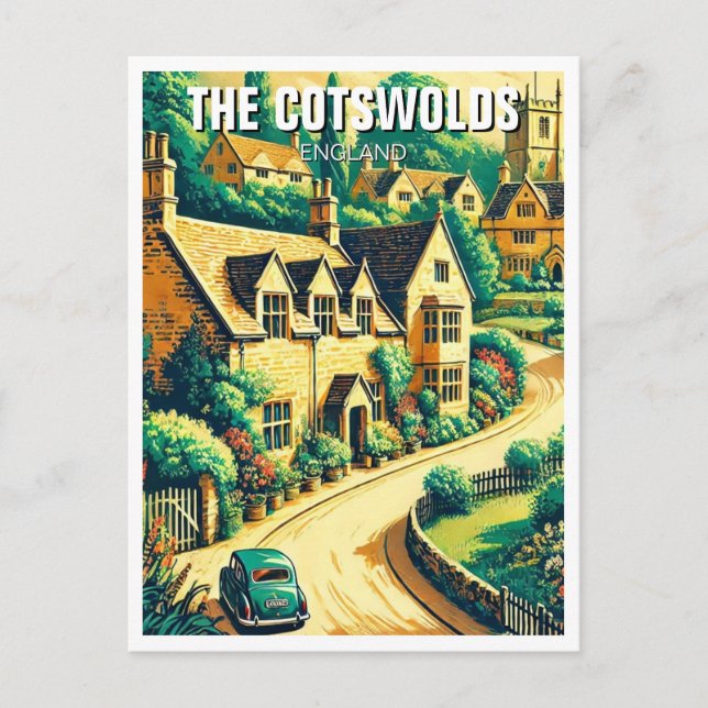 Postal Poster de Viajes de Cotswolds Village Vintage (Anverso)