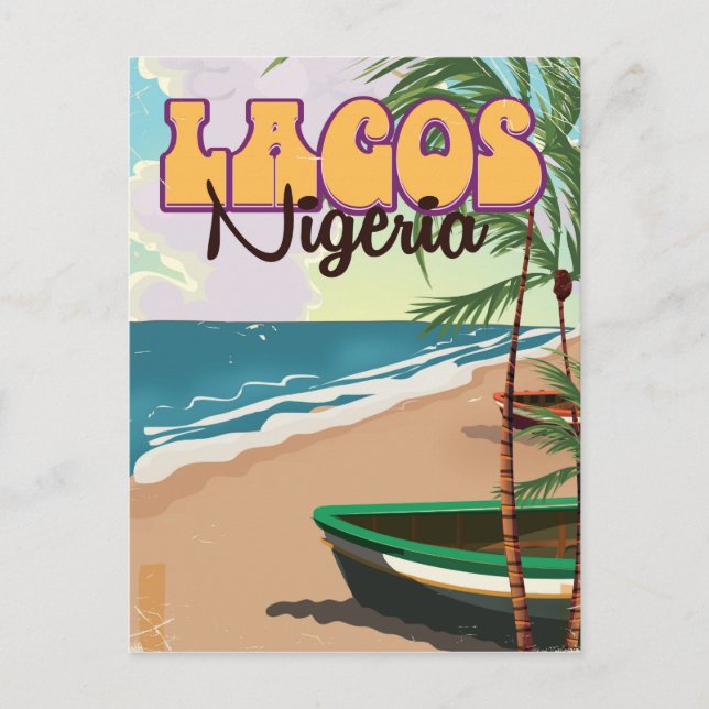 Postal Poster de viajes de época de Lagos, Nigeria (Anverso)