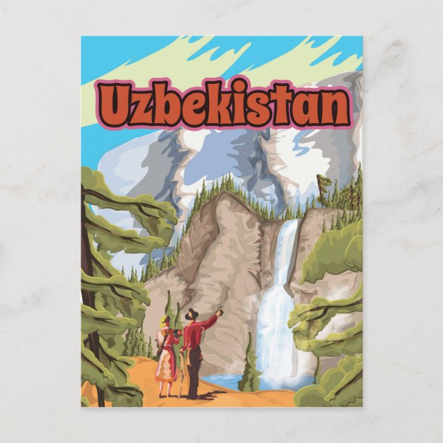 Postal Poster de viajes de época de Uzbekistán (Anverso)