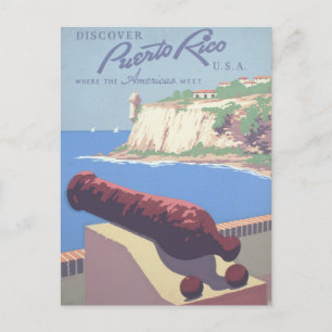Postal Poster de viajes de época promocionando Puerto Ric