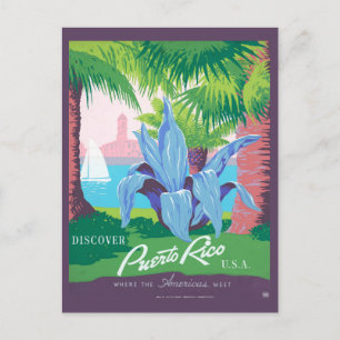 Postal Poster de viajes de época promocionando Puerto Ric