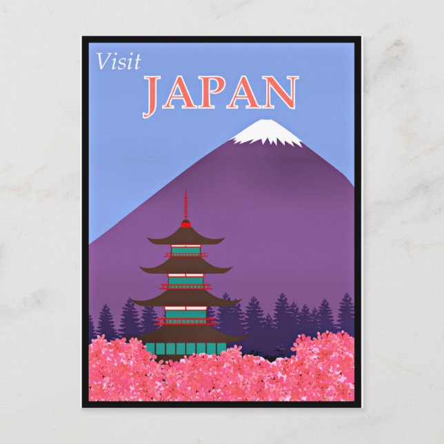 Postal Poster de viajes de época, visita Japón (Anverso)