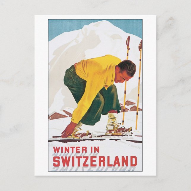 Postal Poster de Viajes de Invierno en Suiza (Anverso)