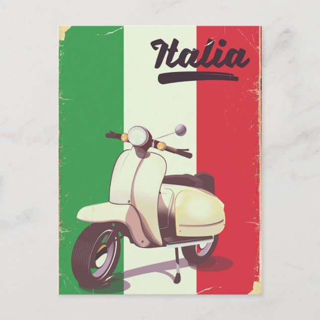 Postal Poster de viajes de Italia Scooter Vintage (Anverso)
