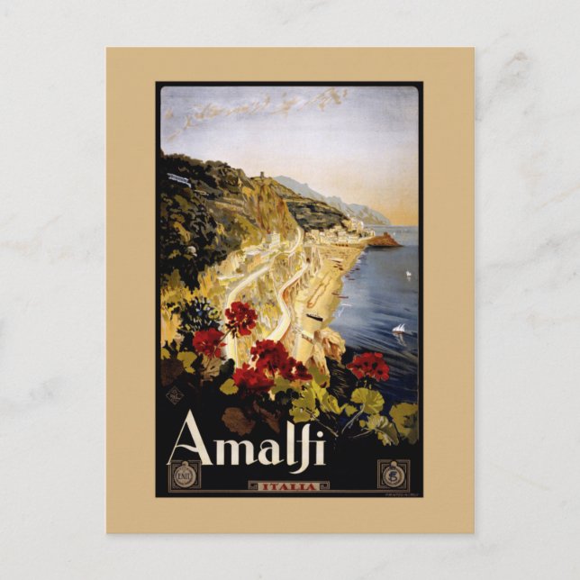 Postal Poster de Viajes de la Costa Amalfitana (Anverso)