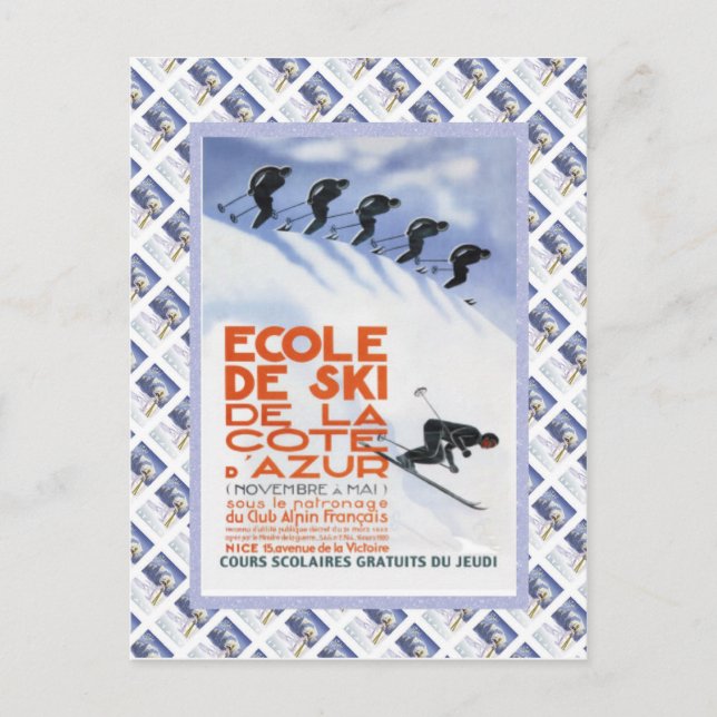 Postal Poster de viajes de la época, Ecole de Ski (Anverso)
