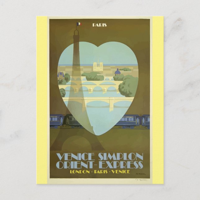 Postal Poster de Viajes de la Torre Eiffel de París (Anverso)