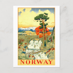 Postal Poster de Viajes de la Vintage de Noruega