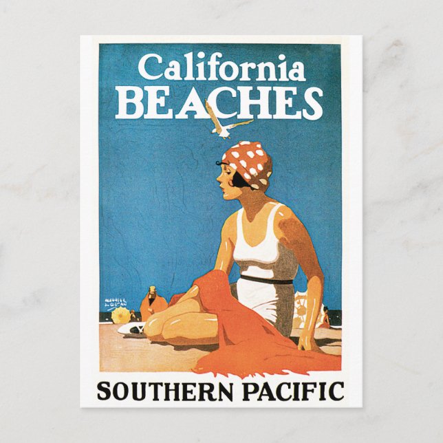 Postal Poster de Viajes de las Playas de California (Anverso)