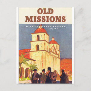 Postal Poster de Viajes de las Viejas Misiones de Santa B