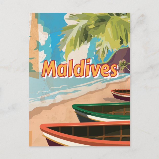 Postal Poster de viajes de Maldivas Vintage (Anverso)
