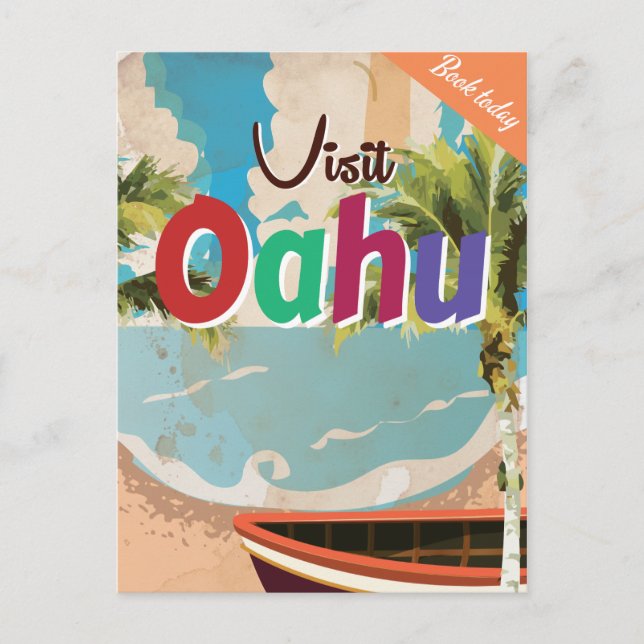 Postal poster de viajes de oahu Vintage (Anverso)