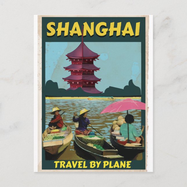 Postal Poster de viajes de Shanghai vintage (Anverso)