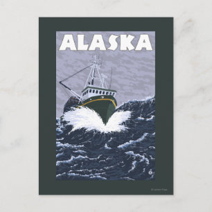 Postal Poster de Viajes de Vintage en Barco AlaskaCrab