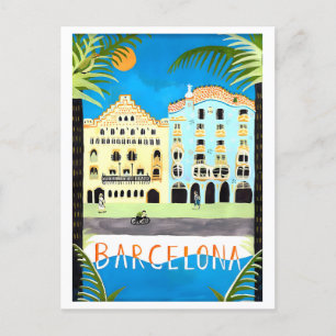 Postal Poster de Viajes de Vintage para Barcelona, España
